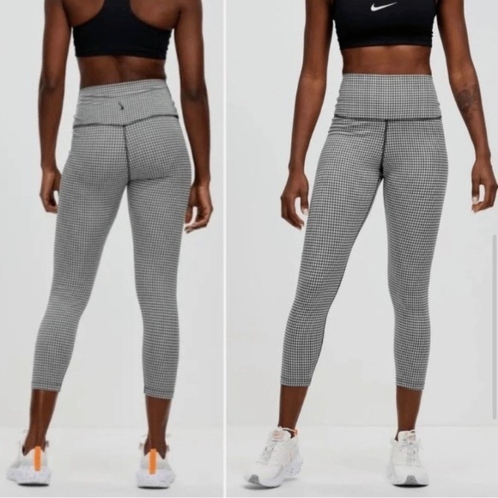 Nike Dri-FIT Womens Gingham Checkered High Rise Leggings Black White Medium
